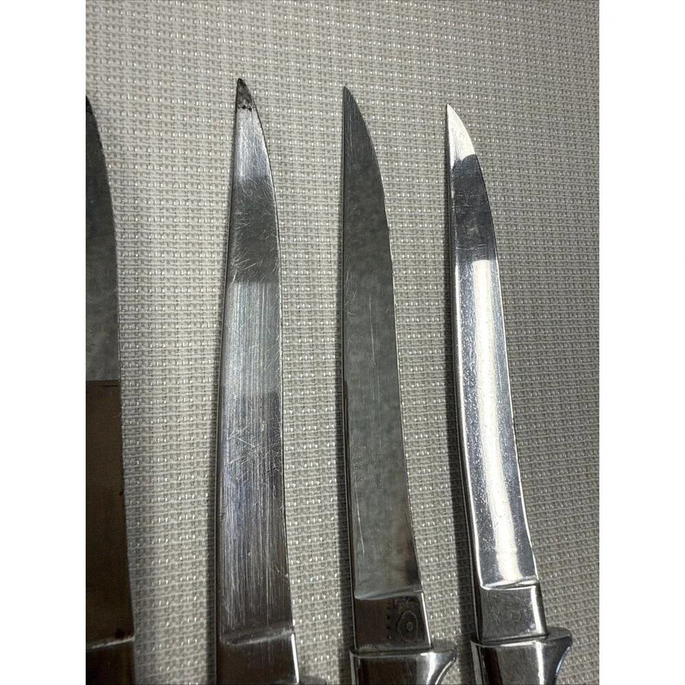 Set of 4 Vintage Briddell Steak Knifes Cream Handle MCM Kitchen w/ knife caddy